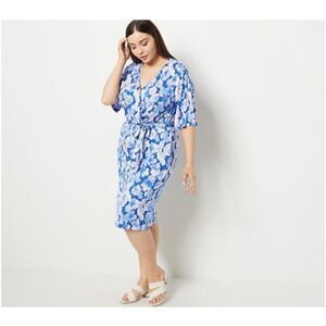 J Jason Wu Dress Knit Printed Wrap Blue Floral XL Summer A484531 NEW